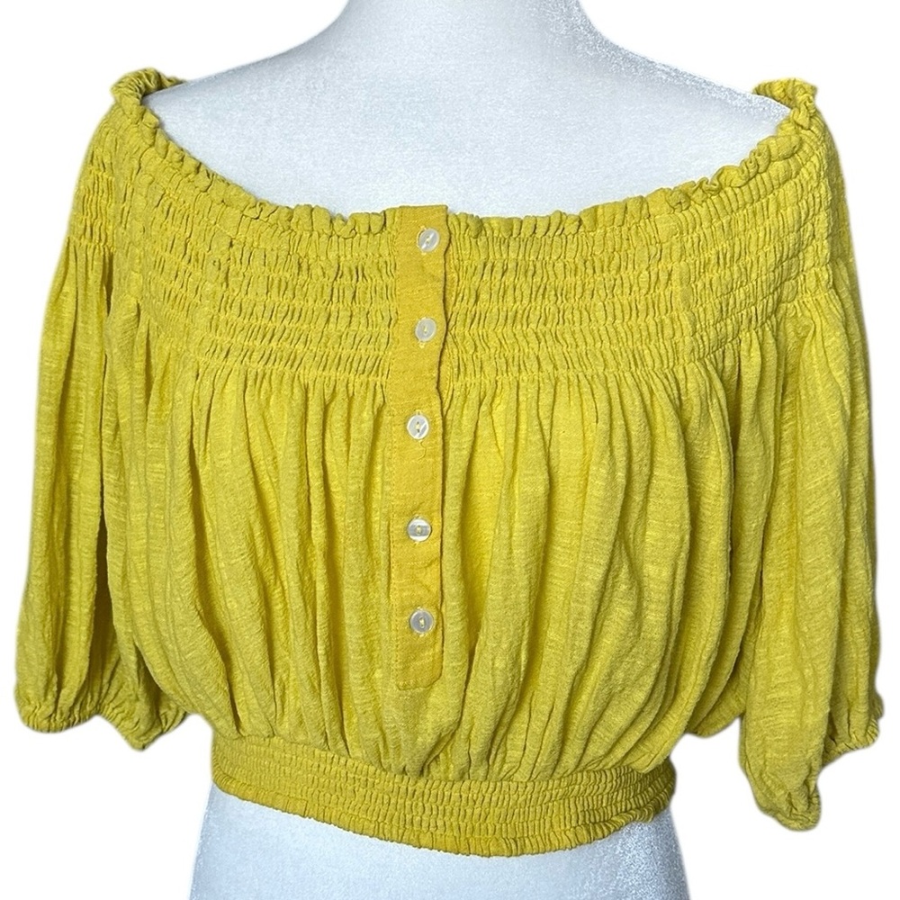We The Free yellow Gypsy boho off the shoulder smocked top festival size S